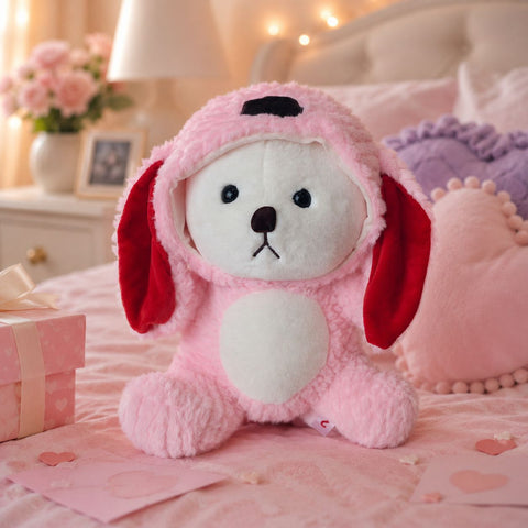 HonneyHearts Pink Puppy Plush Toy 30 cm | Cute Soft Toy Gift for Kids & Girls