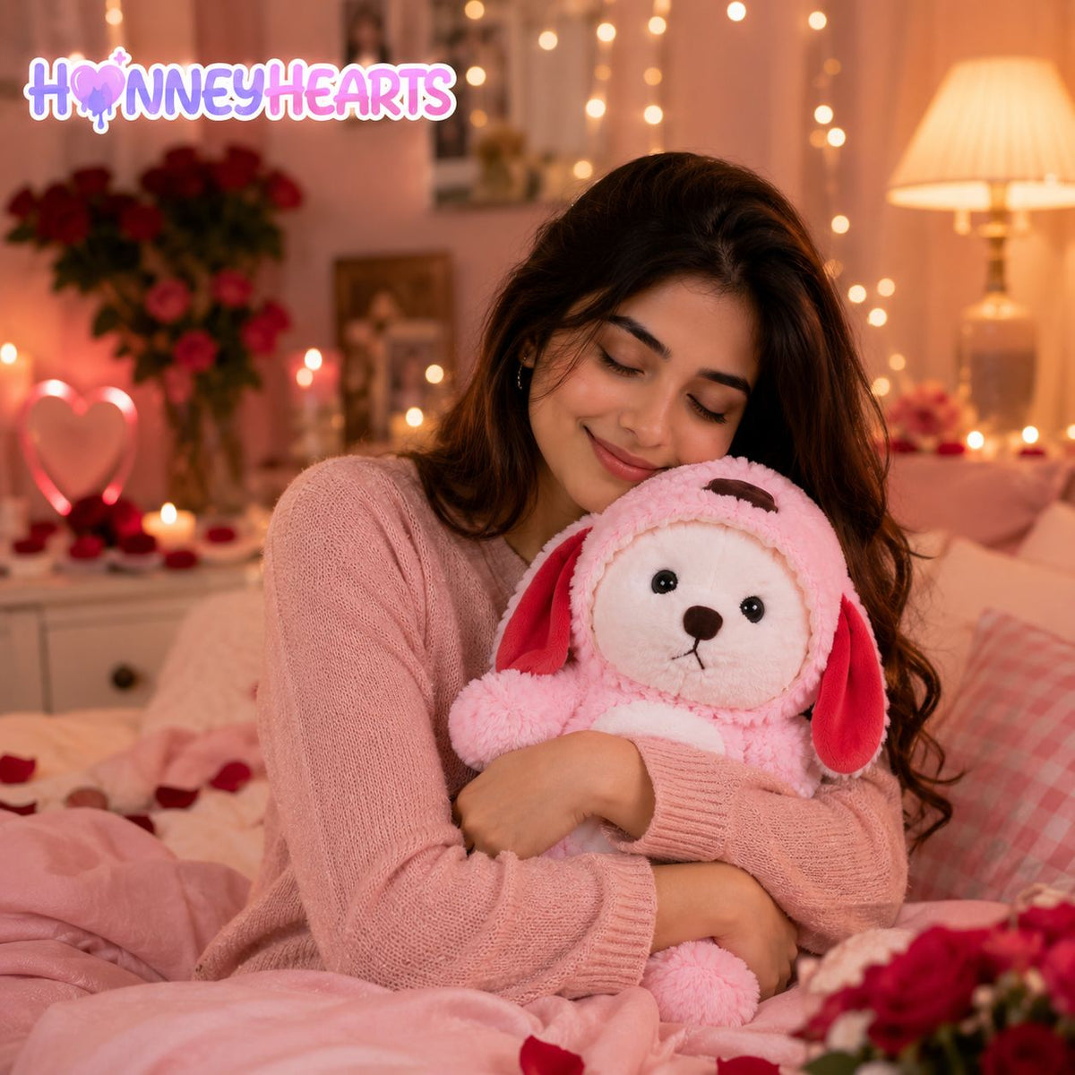 HonneyHearts Pink Puppy Plush Toy 30 cm | Cute Soft Toy Gift for Kids & Girls