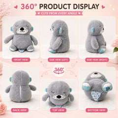 HonneyHearts Grey Sleeping Otter Plush Toy with Soft Glow Light