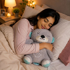 HonneyHearts Grey Sleeping Otter Plush Toy with Soft Glow Light