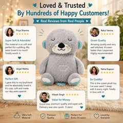 HonneyHearts Grey Sleeping Otter Plush Toy with Soft Glow Light
