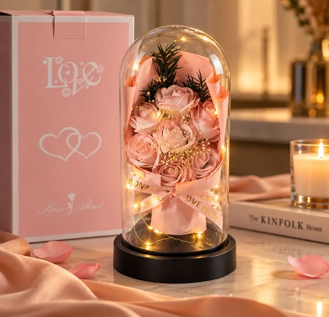 Eternal Bloom™ – Illuminated Pink Rose Glass Dome