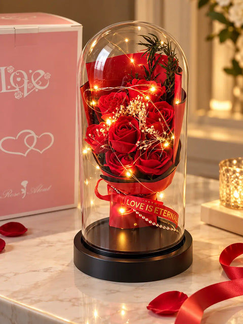 Eternal Bloom™ – Illuminated Red Rose Glass Dome