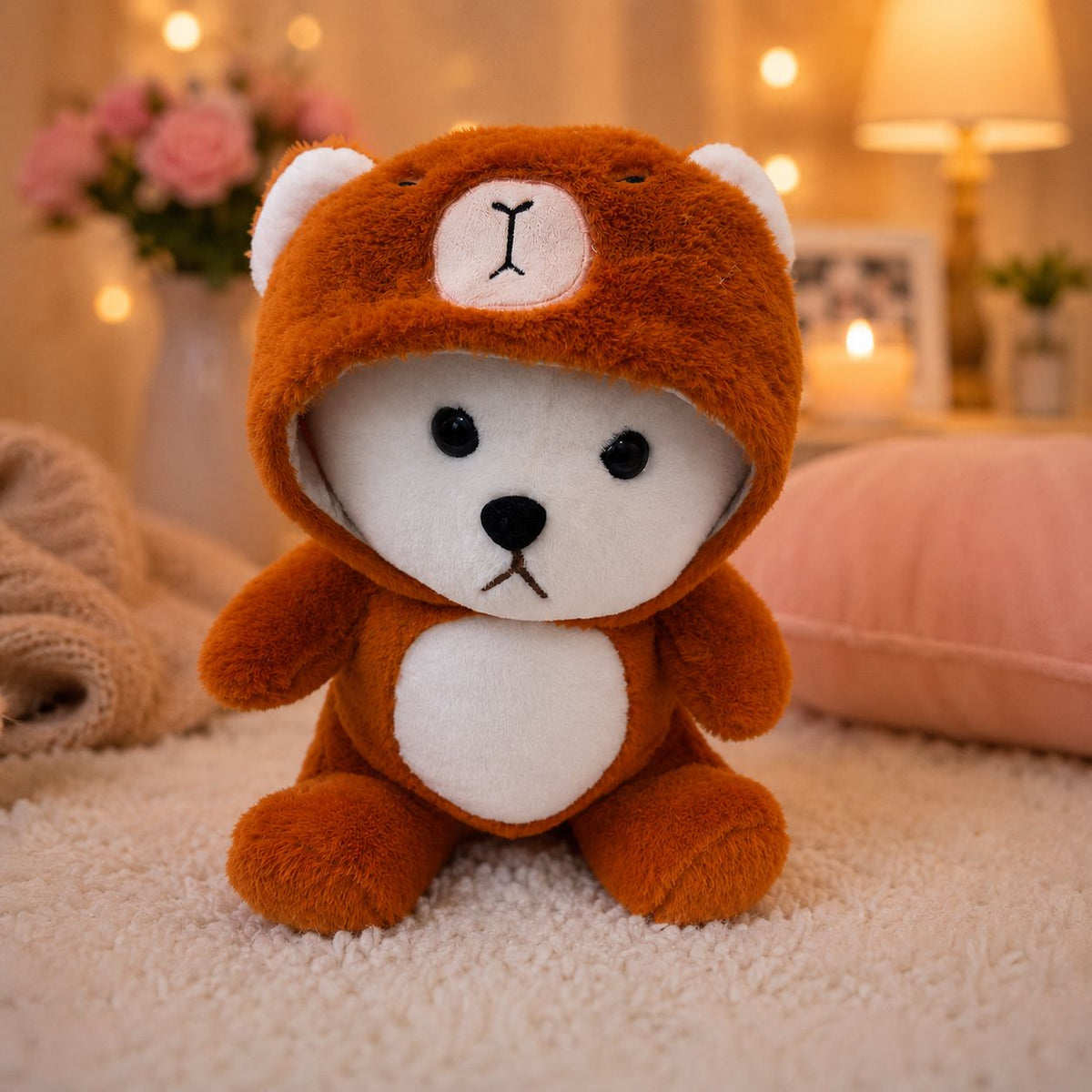 HonneyHearts Orange Bear Hoodie Plush Toy