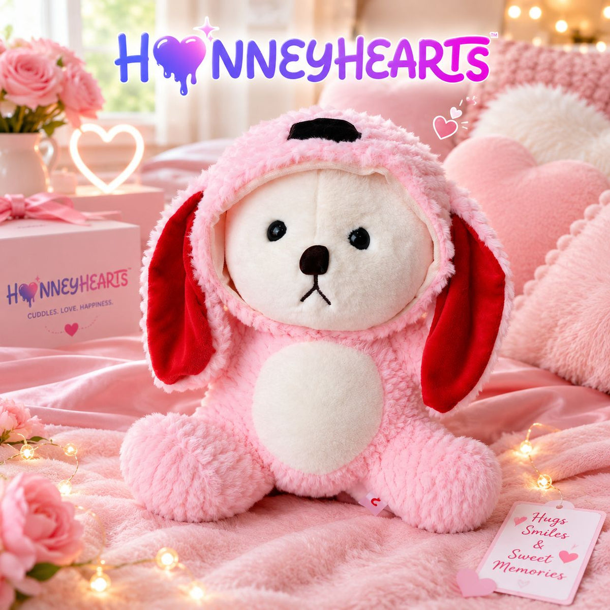 HonneyHearts Pink Puppy Plush Toy 30 cm | Cute Soft Toy Gift for Kids & Girls