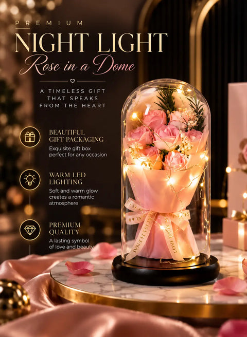 Eternal Bloom™ – Illuminated Pink Rose Glass Dome