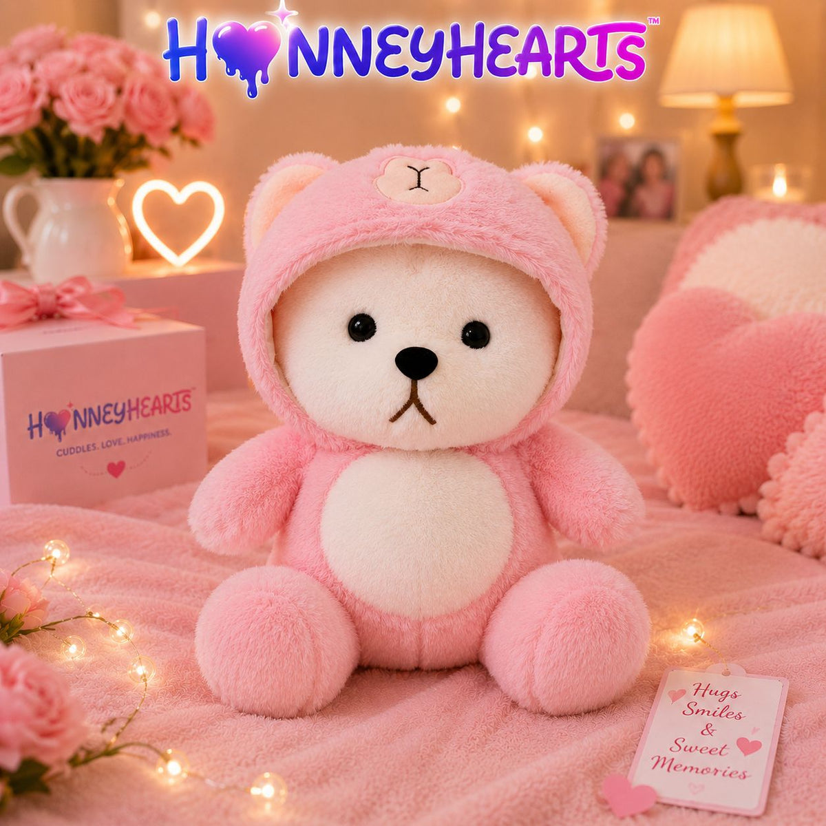 HonneyHearts Pink Bear Hoodie Plush Toy