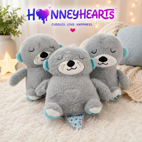 HonneyHearts Grey Sleeping Otter Plush Toy with Soft Glow Light