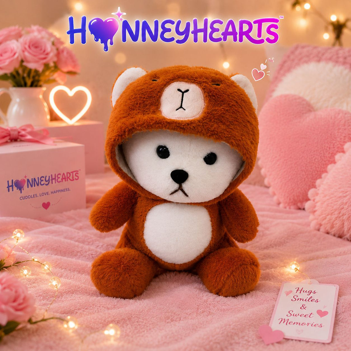 HonneyHearts Orange Bear Hoodie Plush Toy