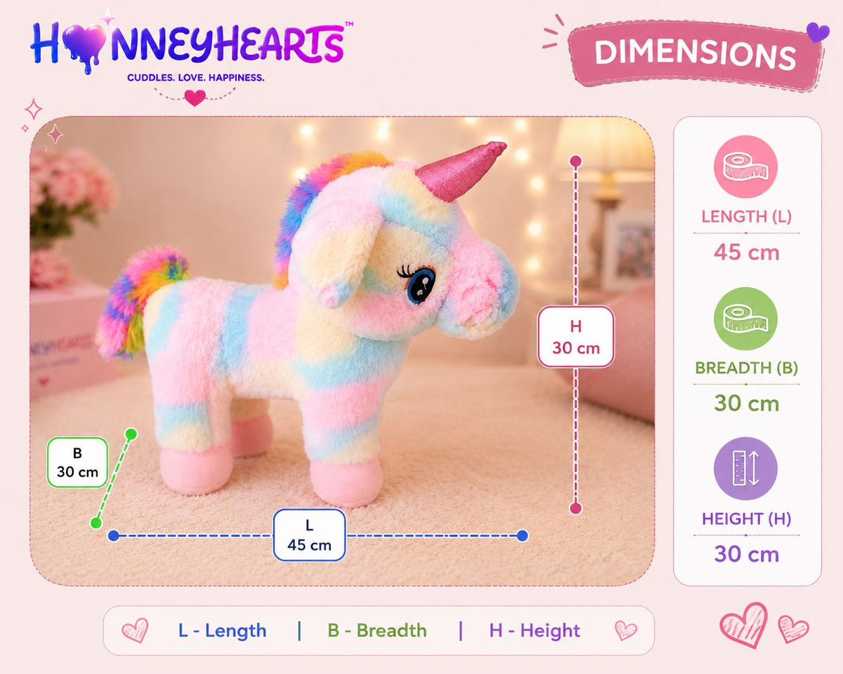 HonneyHearts Rainbow Unicorn Plush Toy