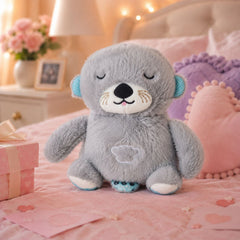 HonneyHearts Grey Sleeping Otter Plush Toy with Soft Glow Light