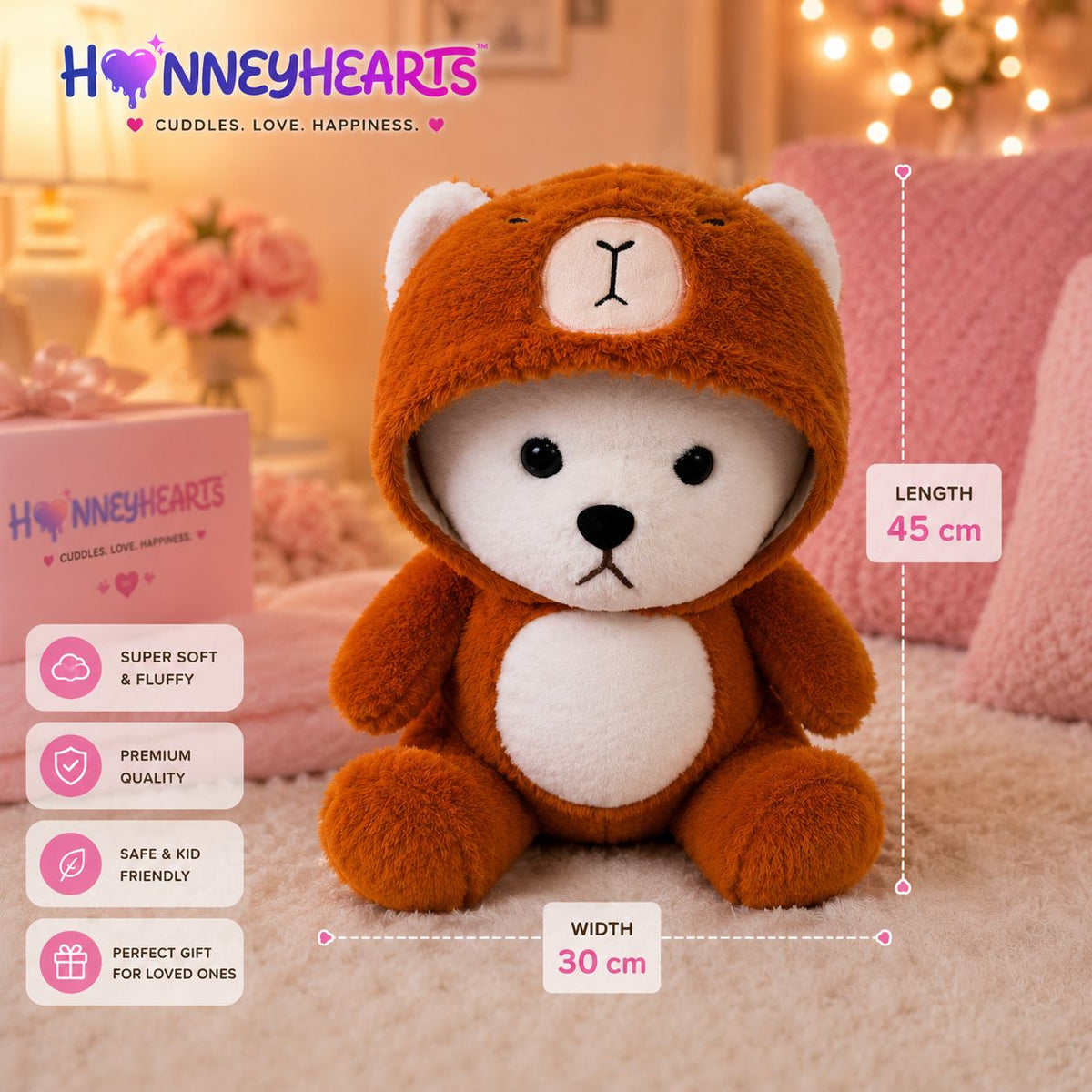 HonneyHearts Orange Bear Hoodie Plush Toy