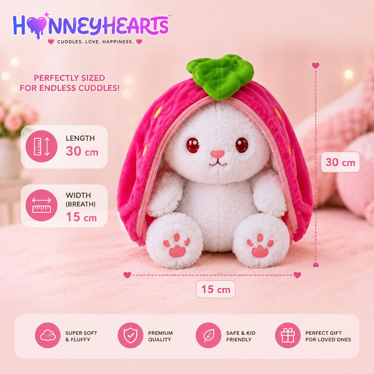 HoneyHearts Strawberry Bunny Plush Toy