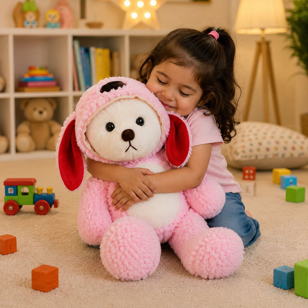 HonneyHearts Pink Puppy Plush Toy 30 cm | Cute Soft Toy Gift for Kids & Girls