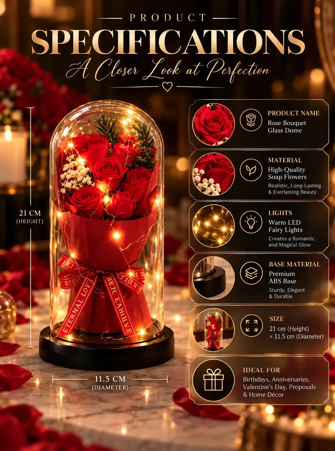 Eternal Bloom™ – Illuminated Red Rose Glass Dome
