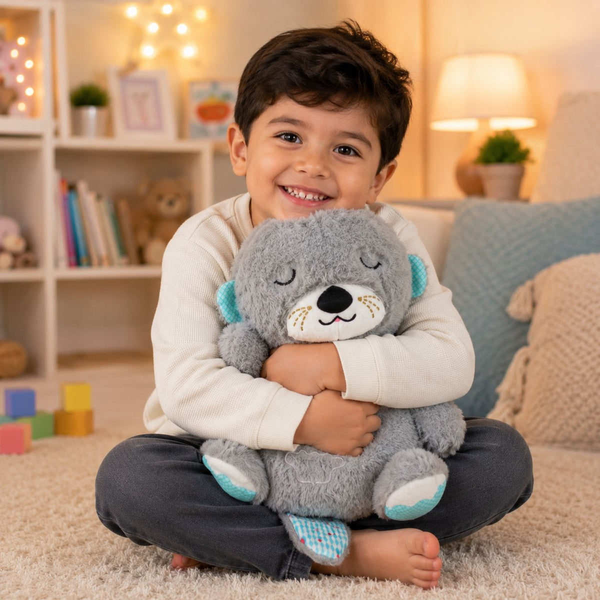 HonneyHearts Grey Sleeping Otter Plush Toy with Soft Glow Light