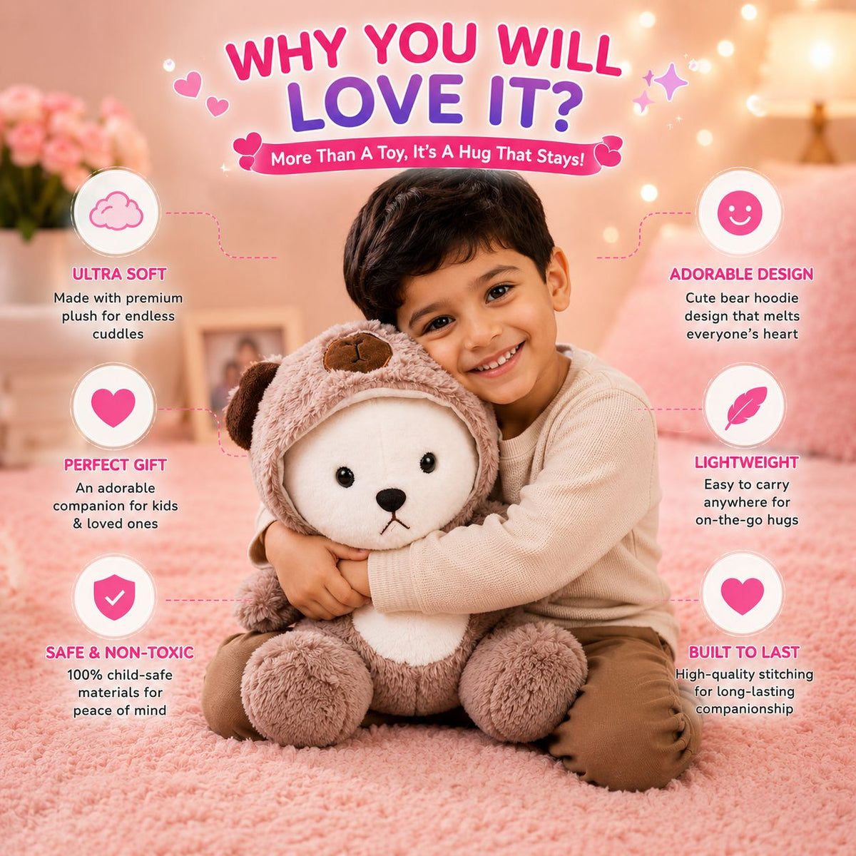 HonneyHearts Brown Bear Hoodie Plush Toy