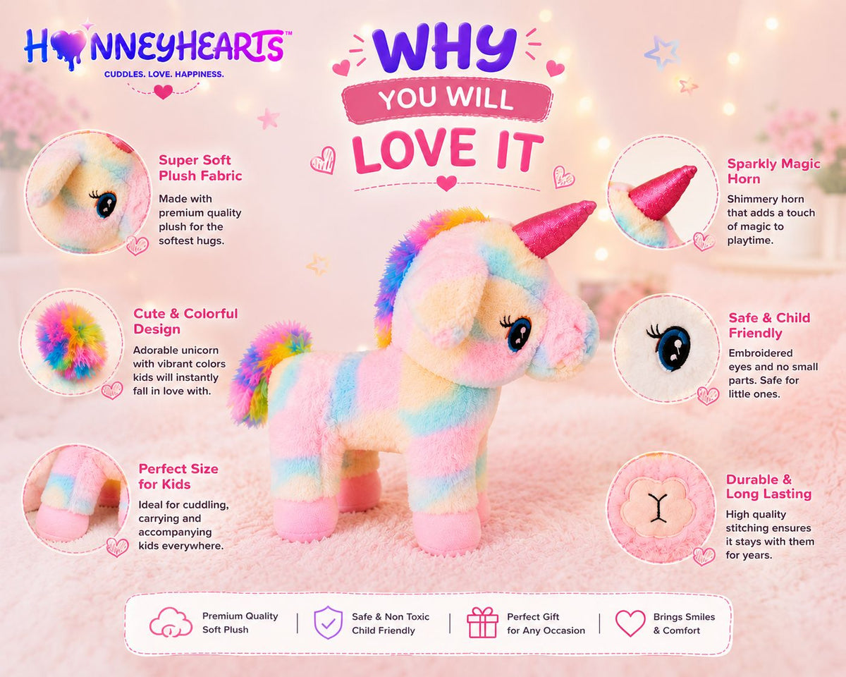 HonneyHearts Rainbow Unicorn Plush Toy