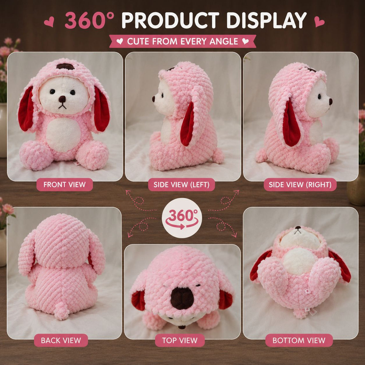 HonneyHearts Pink Puppy Plush Toy 30 cm | Cute Soft Toy Gift for Kids & Girls