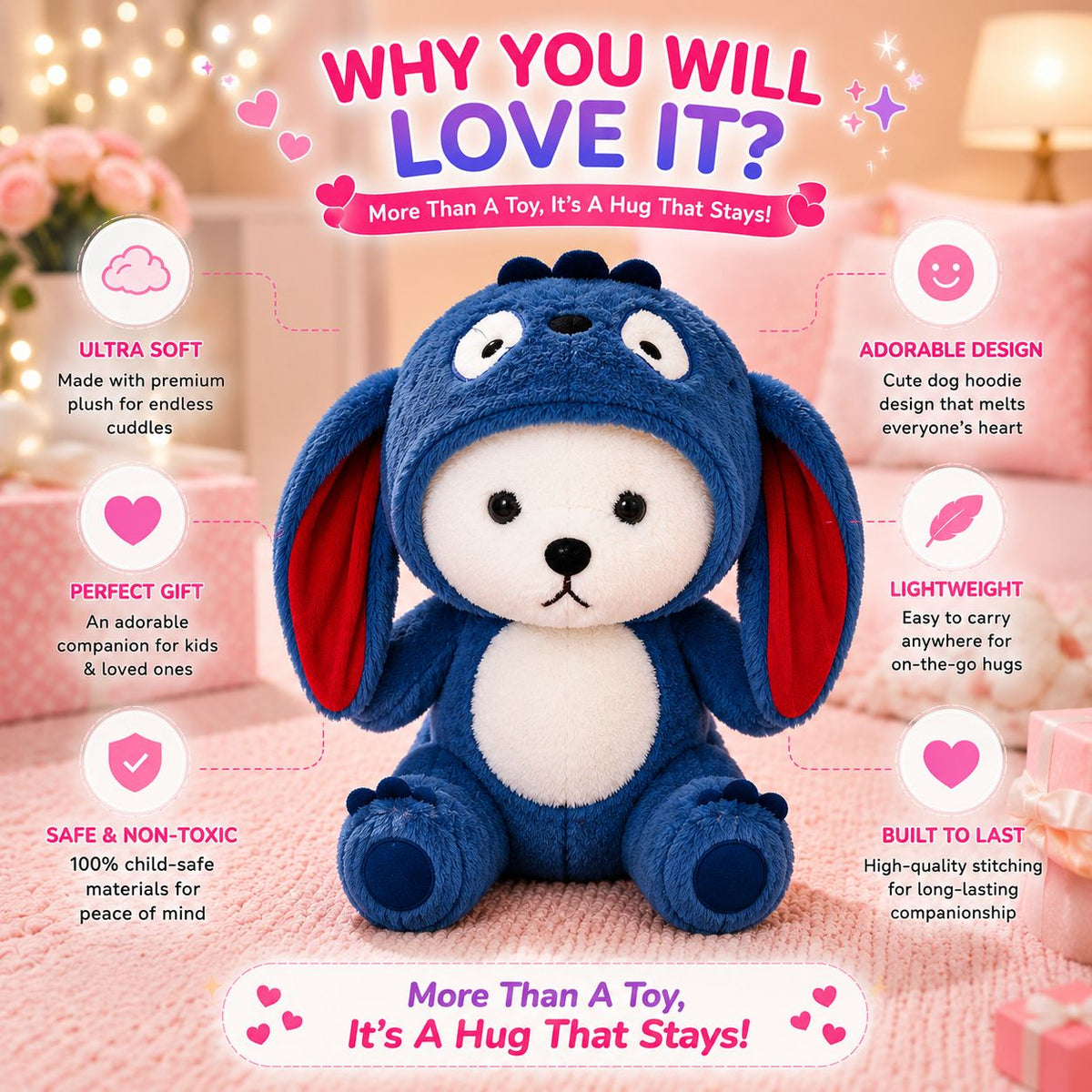 HonneyHearts Blue Puppy Plush Toy