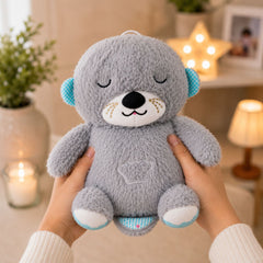HonneyHearts Grey Sleeping Otter Plush Toy with Soft Glow Light
