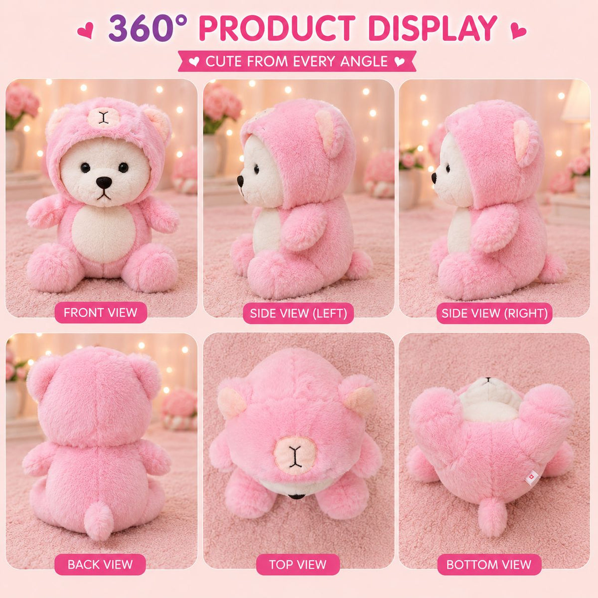 HonneyHearts Pink Bear Hoodie Plush Toy