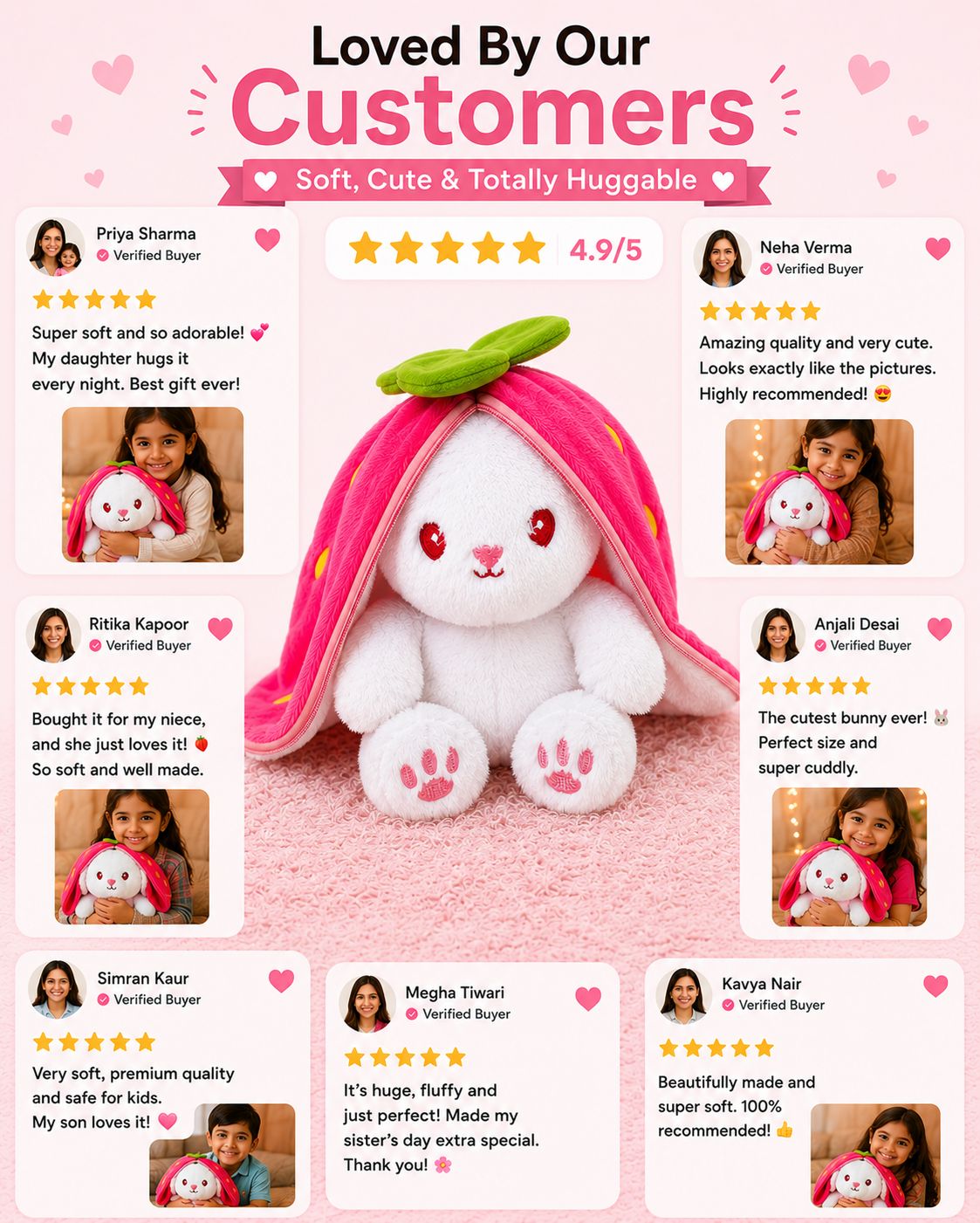 HoneyHearts Strawberry Bunny Plush Toy