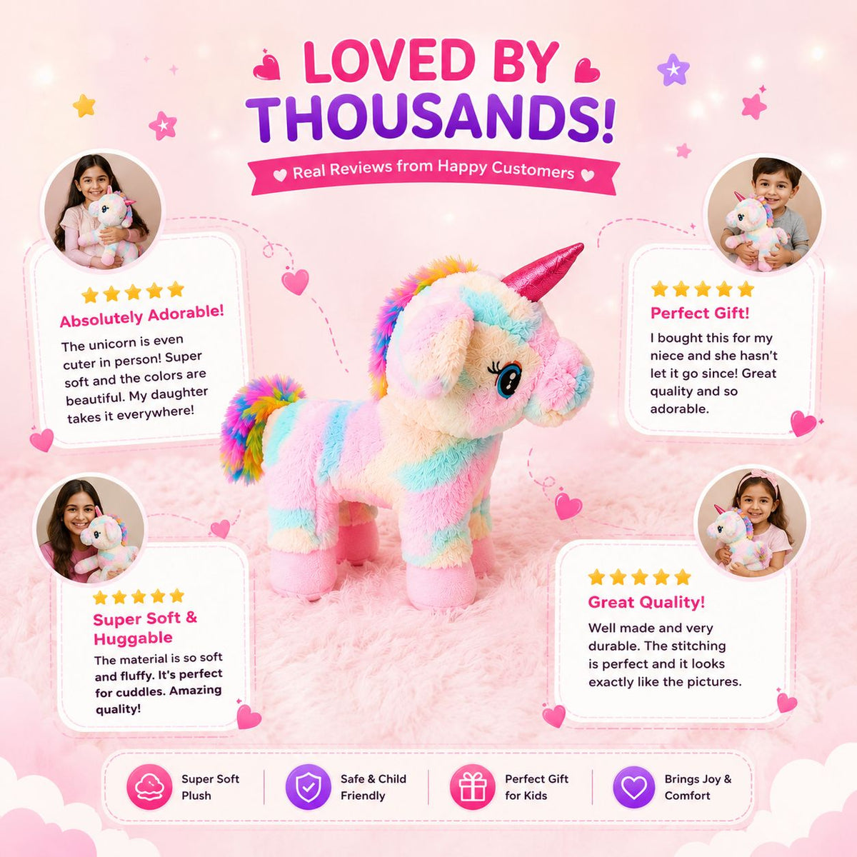 HonneyHearts Rainbow Unicorn Plush Toy