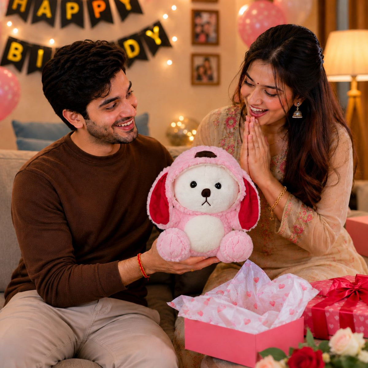 HonneyHearts Pink Puppy Plush Toy 30 cm | Cute Soft Toy Gift for Kids & Girls