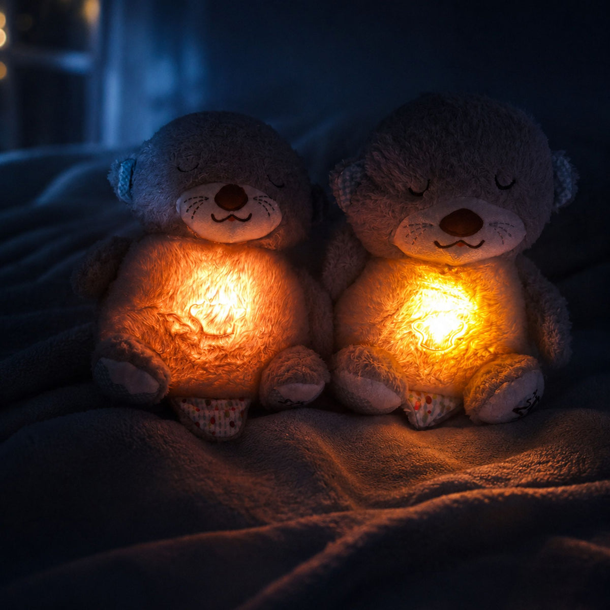 HonneyHearts Grey Sleeping Otter Plush Toy with Soft Glow Light